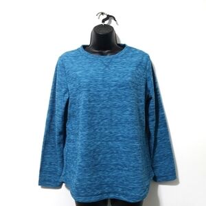 KAREN SCOTT LS Stretch Polo Heathered Space Dye Blue Pullover Sweater